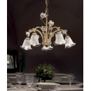 Chandelier 5 ou 8 bras en verre, feuilles métal et céramique peinte à la main Design Sienna