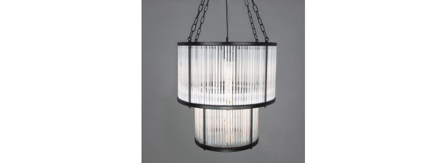 Lustre Chandelier à tiges de verre Design Caledon 2 étages