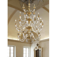 Lustre monumental en verre soufflé pour hôtel ou château Design Empire 32 Lumières