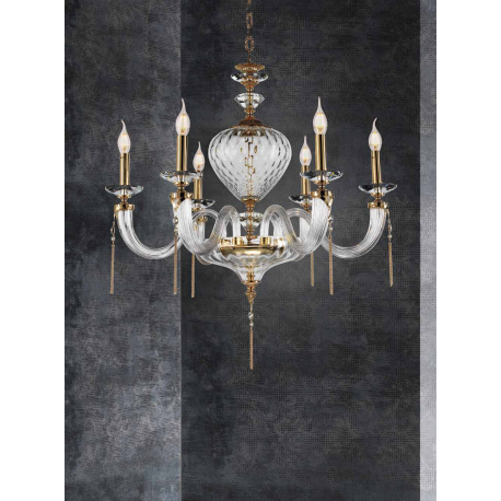 Lustre Chandelier en verre soufflé et cristal Scholer pour hôtel ou château Design Monet 6 Lumières