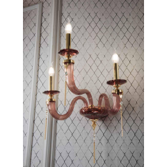 Applique 3 bras en verre soufflé et cristal Scholer pour hôtel ou château Design Monet