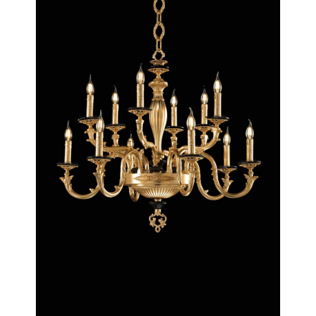 Lustre Chandelier en Laiton coulé doré à la feuille d'or pour hôtel ou château Design Klimt 12 Lumières