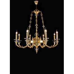 Lustre Chandelier en Laiton doré à la feuille d'or et cristal pour hôtel ou château Design Nadia 8 Lumières