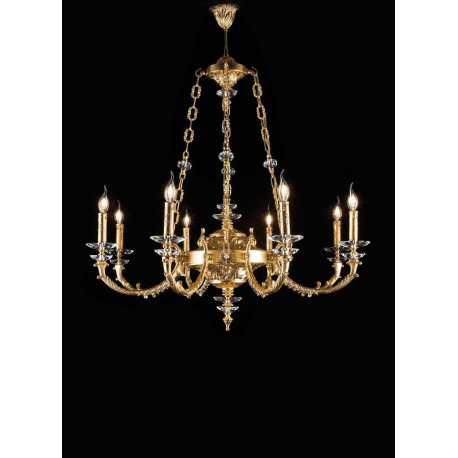 Lustre Chandelier en Laiton doré à la feuille d'or et cristal pour hôtel ou château Design Nadia 8 Lumières