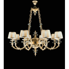 Lustre chandelier en laiton doré à la feuille d'or et cristal pour hôtel ou château Design Claudia 8 Lumières