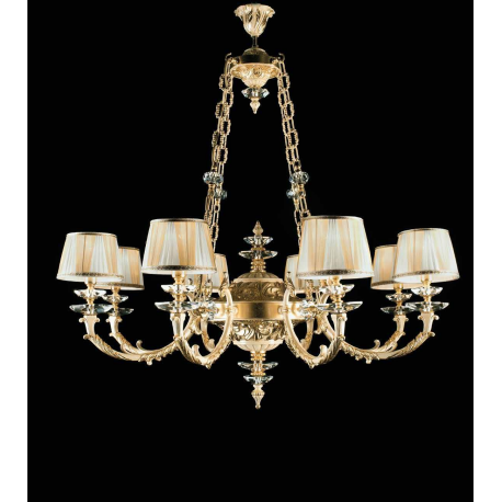 Lustre chandelier en laiton doré à la feuille d'or et cristal pour hôtel ou château Design Claudia 8 Lumières