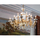 Lustre monumental en laiton doré à la feuille d'or et porcelaine de Limoges pour hôtel ou château Design Elaide 24 Lumières