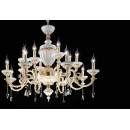 Lustre chandelier en laiton doré à la feuille d'or et porcelaine de Limoges pour hôtel ou château Design Elaide 16 Lumières
