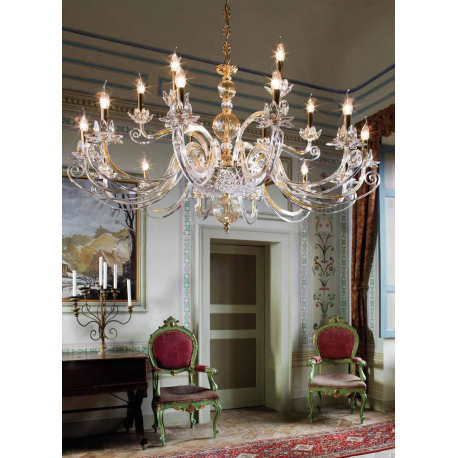 Lustre monumental en cristal et laiton doré pour hôtel ou château Design Marissa 18 Lumières