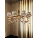 Lustre chandelier en laiton décoré aux feuilles d'or et argent, et cristal pour hôtel ou château Design Dominique 8 Lumières