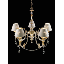 Lustre chandelier en laiton décoré aux feuilles d'or et argent, et cristal pour hôtel ou château Design Dominique 5 Lumières