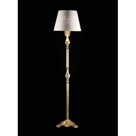 Lampadaire en laiton décoré aux feuilles d'or et argent, et cristal pour hôtel ou château Design Dominique