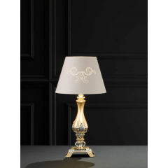 Lampe de Table en laiton décoré aux feuilles d'or et argent, et cristal pour hôtel ou château Design Dominique