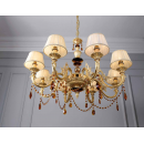 Lustre Chandelier en Laiton doré à la feuille d'or et cristal pour hôtel ou château Design Petra 8 Lumières