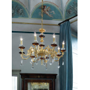 Lustre Chandelier en Laiton doré à la feuille d'or et cristal pour hôtel ou château Design Doroty 8 Lumières