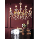 Lustre chandelier en Laiton doré aux feuilles d'or et d'argent, et cristal pour hôtel ou château Design Sonia 8 Lumières