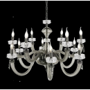 Lustre chandelier en verre artisanal fabriqué main et cristal pour hôtel ou château Design Anais 12 Lumières