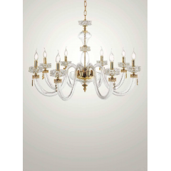 Lustre chandelier en verre artisanal fabriqué main et cristal pour hôtel ou château Design Anais 8 Lumières