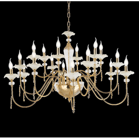 Lustre chandelier monumental en verre artisanal fabriqué main et cristal pour hôtel ou château Design Fleurs 18 Lumières