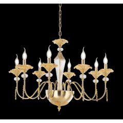 Lustre chandelier monumental en verre artisanal fabriqué main et cristal pour hôtel ou château Design Fleurs 8 Lumières