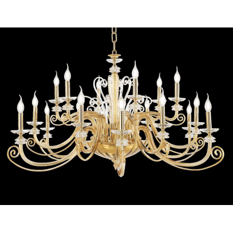 Lustre chandelier en verre artisanal fabriqué main et cristal pour hôtel ou château Design Gioia 18 Lumières