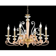 Lustre chandelier en verre artisanal fabriqué main et cristal pour hôtel ou château Design Gioia 6 Lumières