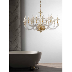 Lustre Chandelier en verre soufflé pour hôtel ou château Design Blossom 16 Lumières