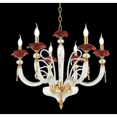 Lustre Chandelier en verre soufflé pour hôtel ou château Design Blossom 6 Lumières