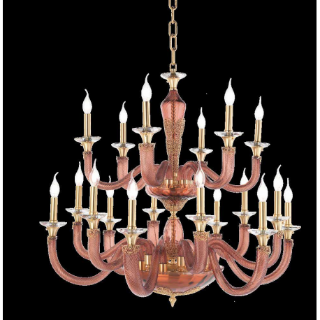 Lustre Chandelier monumental en verre soufflé artisanal pour hôtel ou château Design Morgana 18 Lumières