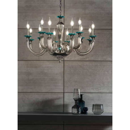 Lustre Chandelier monumental en verre soufflé artisanal pour hôtel ou château Design Morgana 12 Lumières