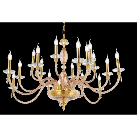 Lustre Chandelier monumental en verre soufflé artisanal pour hôtel ou château Design Dafne 18 Lumières