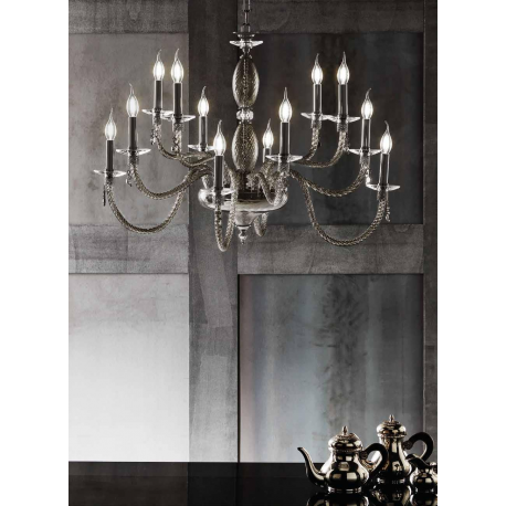 Lustre Chandelier monumental en verre soufflé artisanal pour hôtel ou château Design Dafne 12 Lumières
