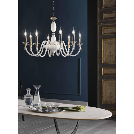 Lustre Chandelier monumental en verre soufflé artisanal pour hôtel ou château Design Dafne 8 Lumières