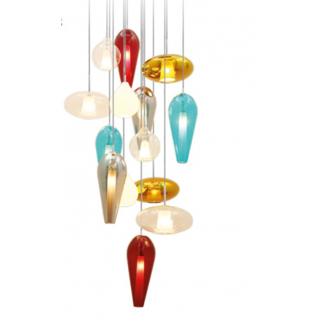 Suspension cascade lumineuse en verre Design Kahina 1 à 39 lumières