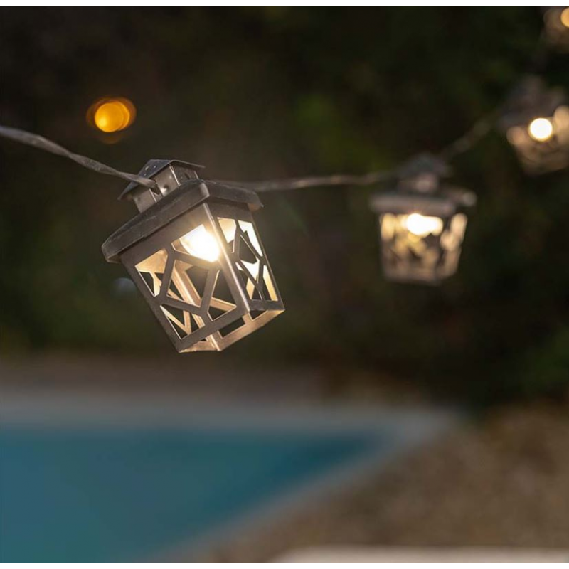 Guirlande lumineuse extérieur avec abat-jour en métal 10 ampoules à fi –