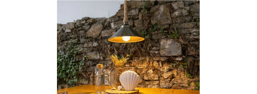 Suspension intérieure ou extérieure avec corde de jute Design Naxos IP65