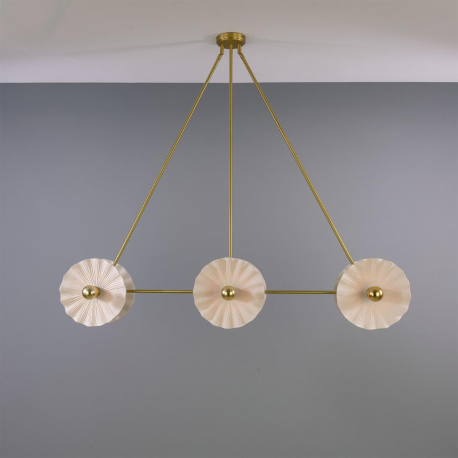 Lustre en laiton et céramique blanche rayée Design Eclipse Kapok