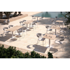 Table duo d'extérieur en aluminium, plateau HPL ou Grès Design Maja