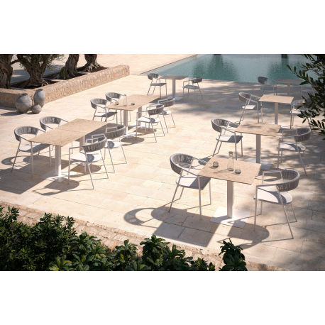 Table duo d'extérieur en aluminium, plateau HPL ou Grès Design Maja