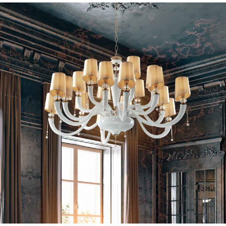 Lustre Chandelier en verre soufflé pour hôtel ou château Design David 18 Lumières