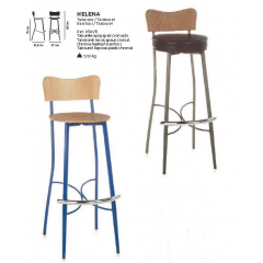 Tabouret de bar mixte acier/bois avec repose pieds Design Helena